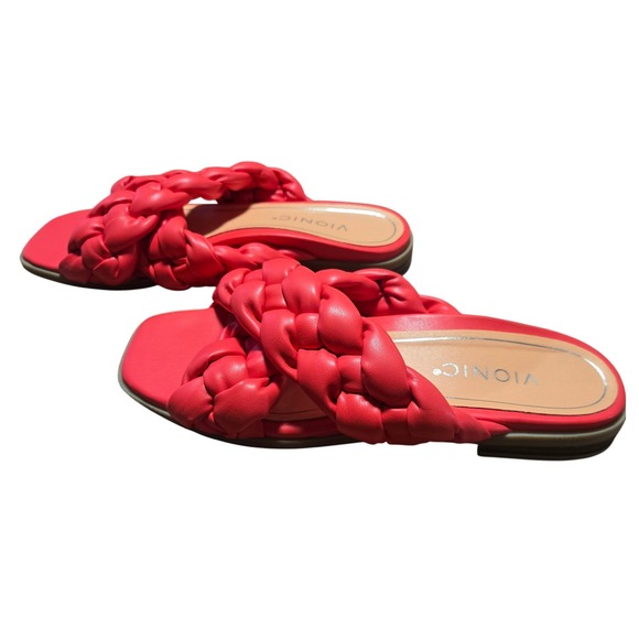 Vionic Kalina Braided Slide Sandals Poppy Red Orthotic Comfort Flat Womens 8 - Picture 4 of 7